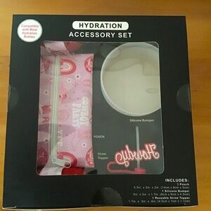Hydration Accessory Kit Pink Cowboy Western Cup Silicon Zip Pouch Straw Topper